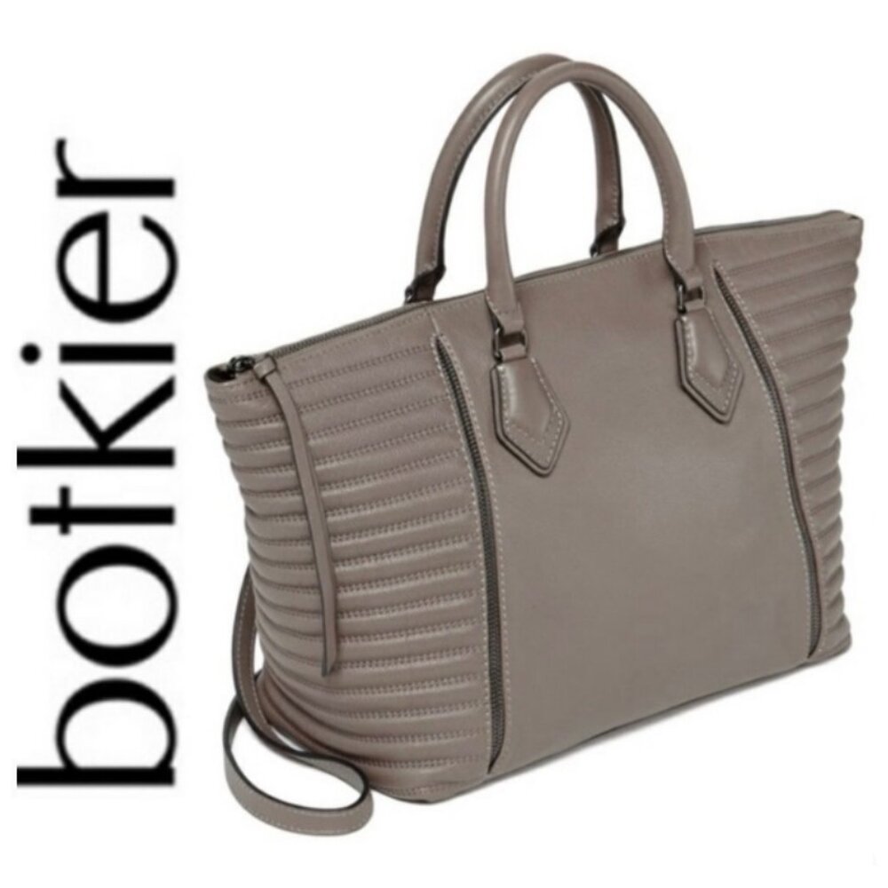 NWT Botkier Leather Top Handle Moto Satchel Winter Grey Quilted Panels MSRP $248 - Picture 2 of 15